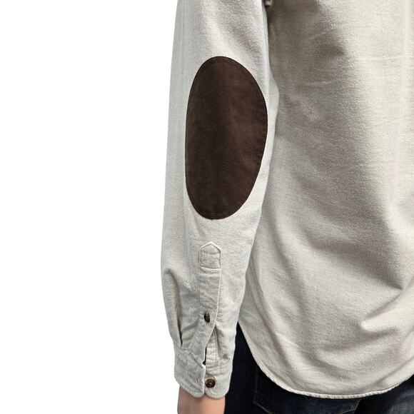 J. Crew Chamois Flannel Shirt Elbow Patches Button Down Beige Men S - Picture 8 of 12